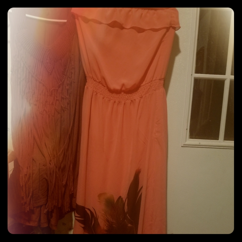 Peach rainbow feather sundress